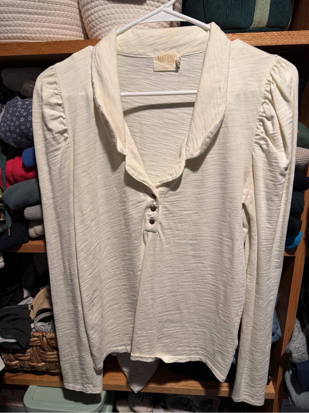 Nation LTD Off-White Long-Sleeve Henley with Gathered Shoulders